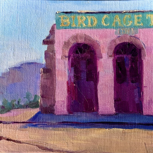 A colorful painting of Bird Cage Theatre in Tombstone AZ by @bisbeepainter